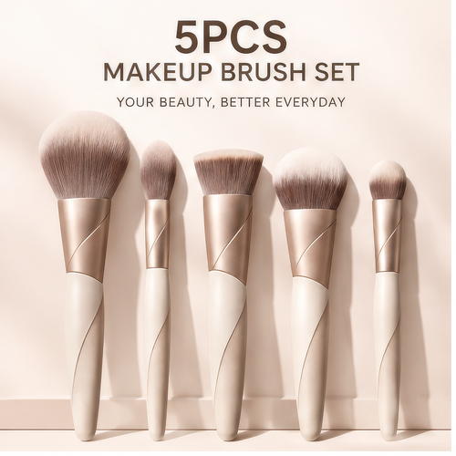 5Pcs Premium Synthetic Makeup Brush Set - Soft Touch, Ergonomic & Travel-Friendly