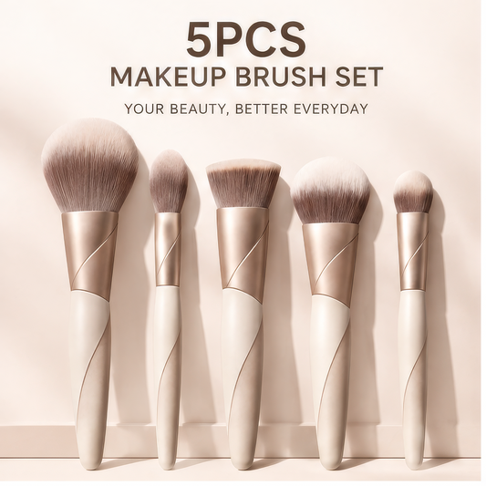 5Pcs Premium Synthetic Makeup Brush Set - Soft Touch, Ergonomic & Travel-Friendly