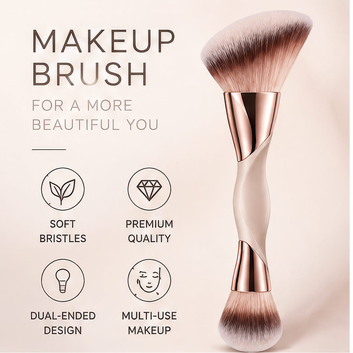 Dual-Ended Makeup Brush - Angled & Round Multi-Use Cosmetic Brush