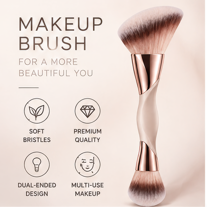 Dual-Ended Makeup Brush - Angled & Round Multi-Use Cosmetic Brush