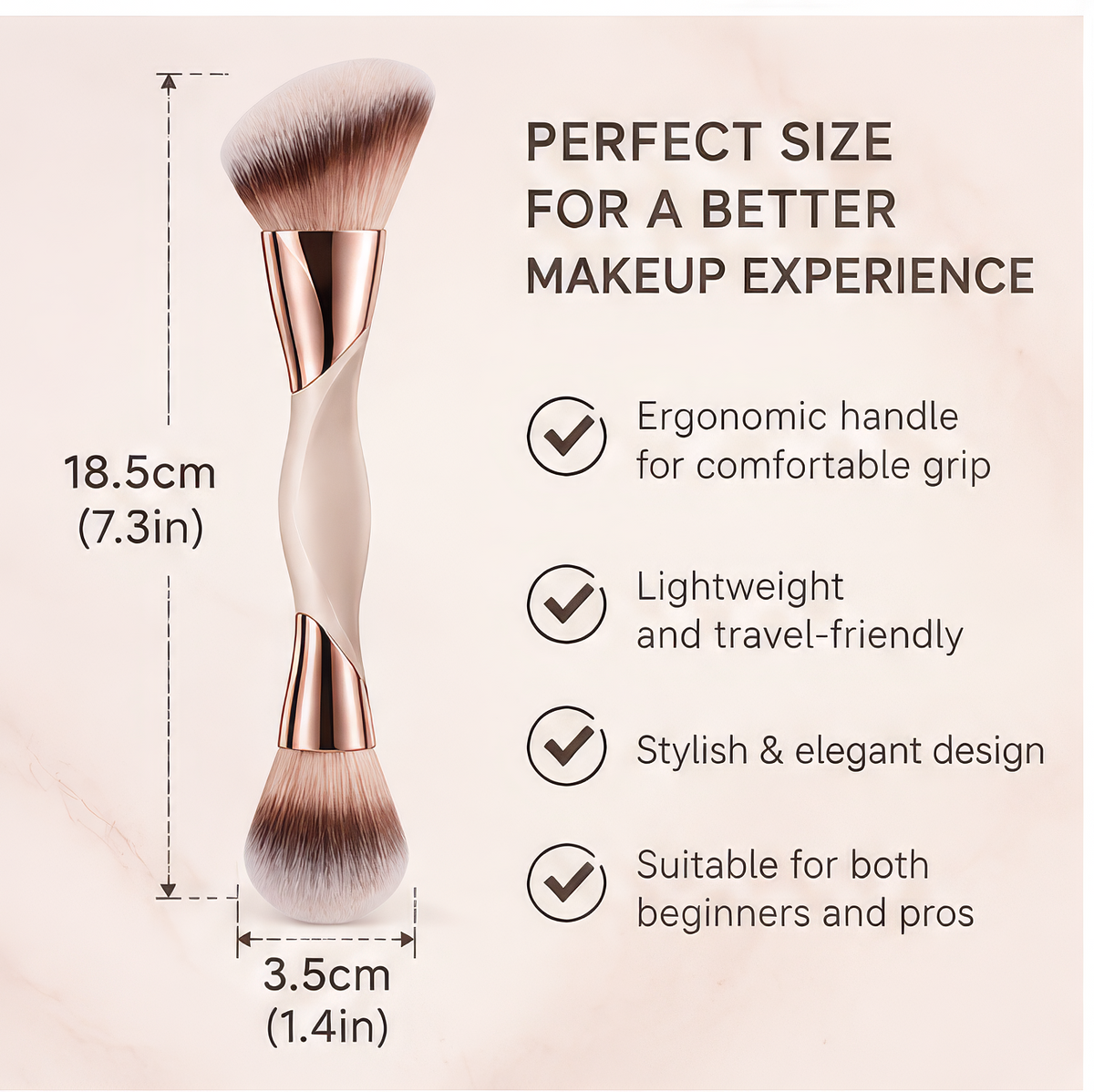 Dual-Ended Makeup Brush - Angled & Round Multi-Use Cosmetic Brush