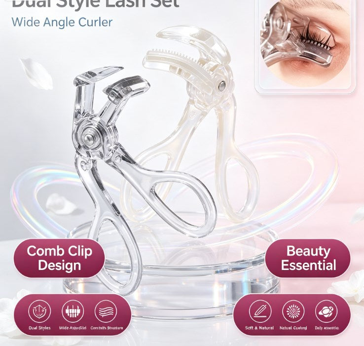 3-Piece Tooth Comb Eyelash Curler Kit - Ergonomic Frameless Wide-Angle & Detail Styling Tools for Panoramic Lash Lift