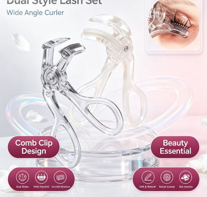 3-Piece Tooth Comb Eyelash Curler Kit - Ergonomic Frameless Wide-Angle & Detail Styling Tools for Panoramic Lash Lift