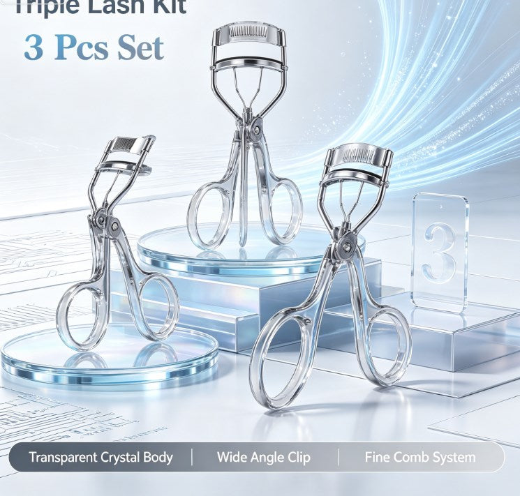 3-Piece Tooth Comb Eyelash Curler Kit - Ergonomic Frameless Wide-Angle & Detail Styling Tools for Panoramic Lash Lift