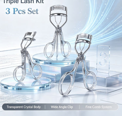 3-Piece Tooth Comb Eyelash Curler Kit - Ergonomic Frameless Wide-Angle & Detail Styling Tools for Panoramic Lash Lift
