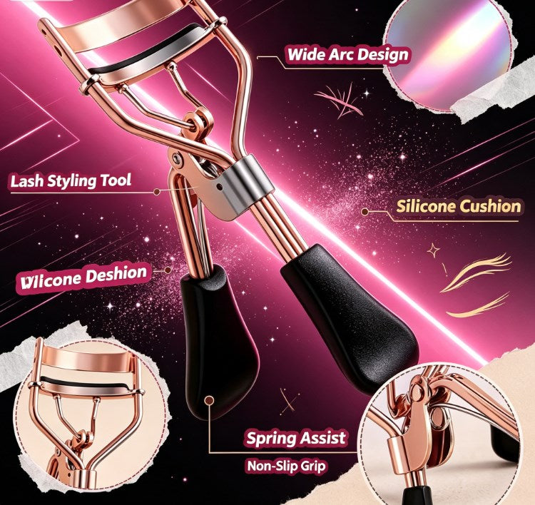 Budget-Friendly Precision Lash Curler Kit - Gentle Curved Handle Beauty Tool Packed with 15 Refill Cushions