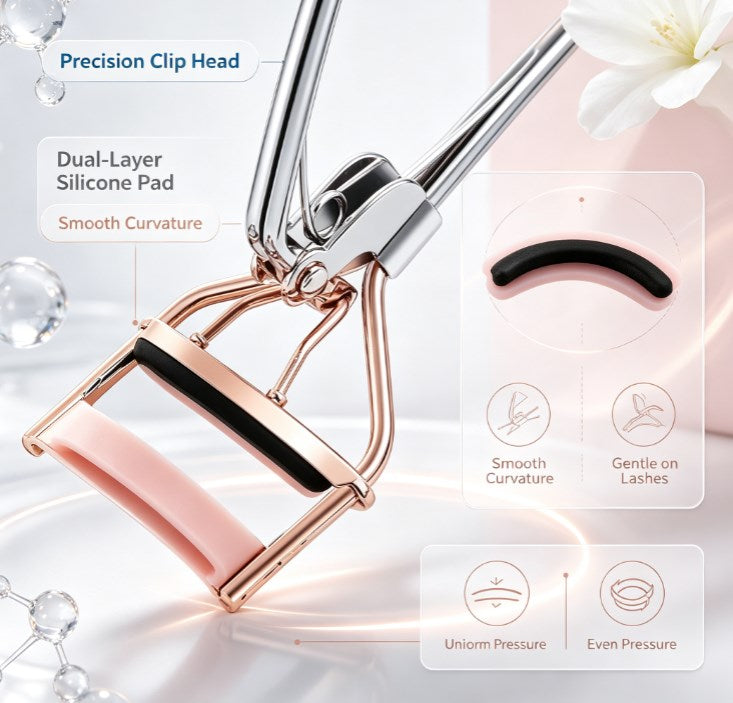 Budget-Friendly Precision Lash Curler Kit - Gentle Curved Handle Beauty Tool Packed with 15 Refill Cushions