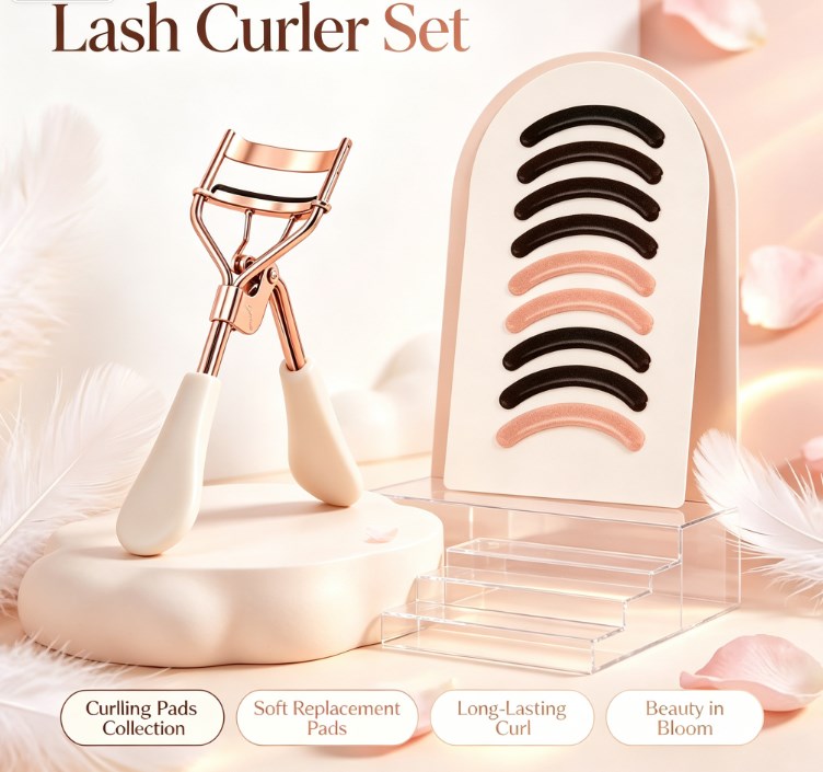 Budget-Friendly Precision Lash Curler Kit - Gentle Curved Handle Beauty Tool Packed with 15 Refill Cushions