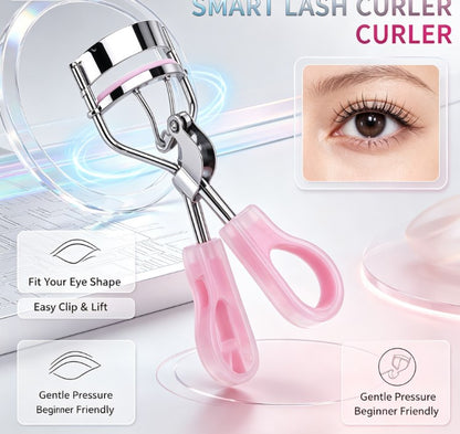 Damage-Free Curved Eyelash Styling Kit - Portable Guitar-Style Beauty Tool Packed with 10 Replacement Cushions