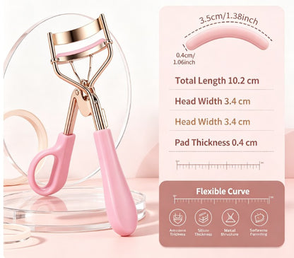 Damage-Free Curved Eyelash Styling Kit - Portable Guitar-Style Beauty Tool Packed with 10 Replacement Cushions