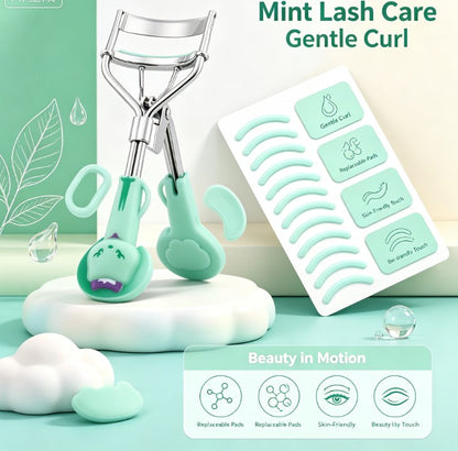 Ergonomic Stainless Steel Eyelash Curler with 15 Silicone Refill Pads – Precision Wide-Angle Lash Curling Tool