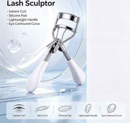 Ergonomic Stainless Steel Eyelash Curler with 15 Silicone Refill Pads – Precision Wide-Angle Lash Curling Tool