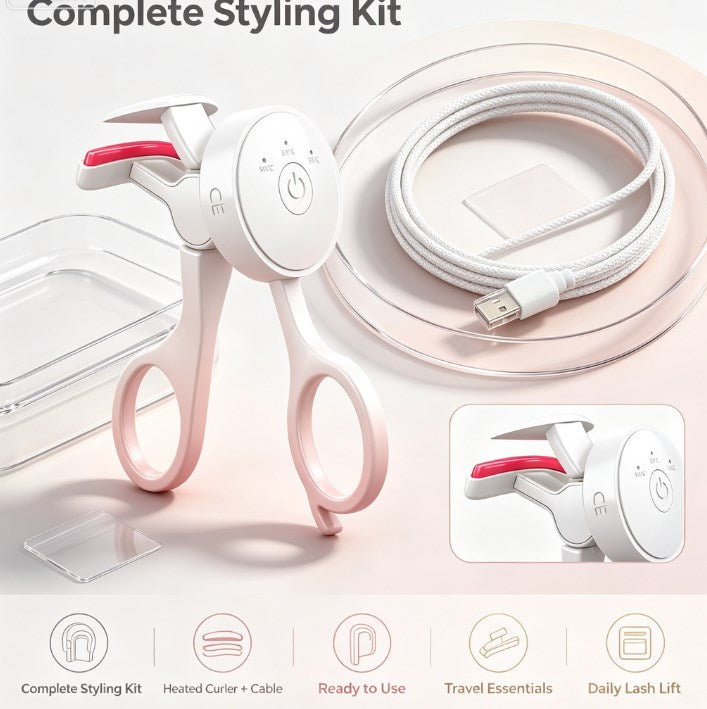 Fast-Acting Cordless Heated Eyelash Curler - Portable USB Type-C Electric Makeup Tool with Scald-Free Protection for All-Day Lift