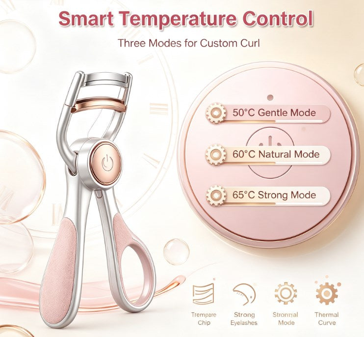Fast-Acting Cordless Heated Eyelash Curler - Portable USB Type-C Electric Makeup Tool with Scald-Free Protection for All-Day Lift