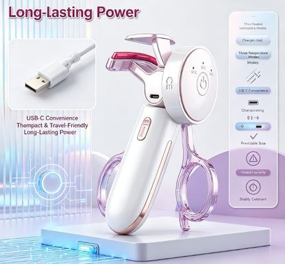 Fast-Acting Cordless Heated Eyelash Curler - Portable USB Type-C Electric Makeup Tool with Scald-Free Protection for All-Day Lift
