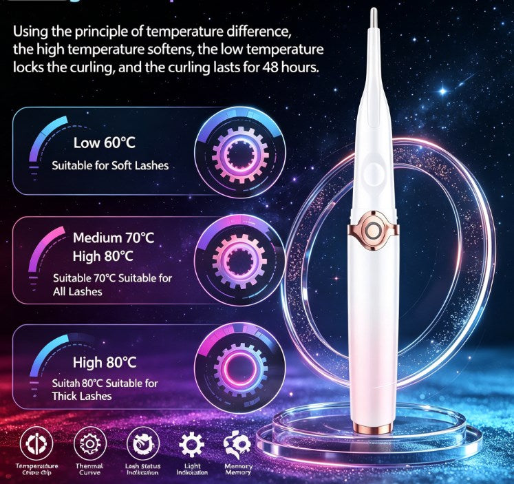 Heated Lash Curler with Integrated Comb - USB Rechargeable 3-Gear Thermal Wand Safe for False Lashes & Mascara Styling