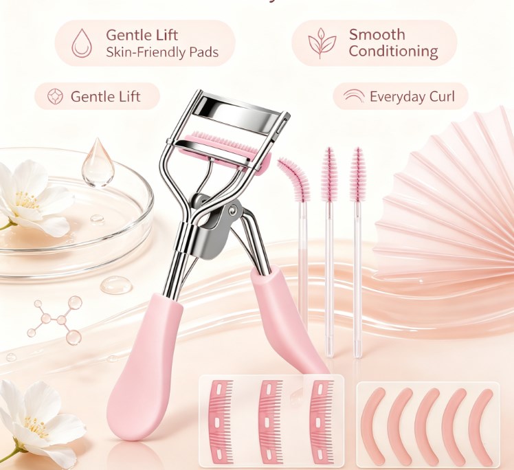 Universal Lash Curler & Maintenance Kit - Ergonomic Metal Frame with Multi-Pad Replacements for Travel and Daily Grooming