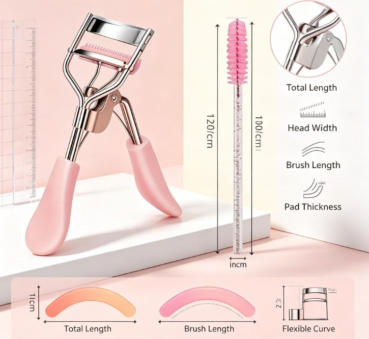 Universal Lash Curler & Maintenance Kit - Ergonomic Metal Frame with Multi-Pad Replacements for Travel and Daily Grooming
